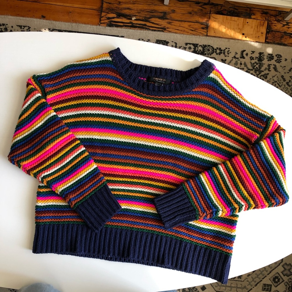 FOREVER 21 Contemporary Striped Chunky Knit Sweater